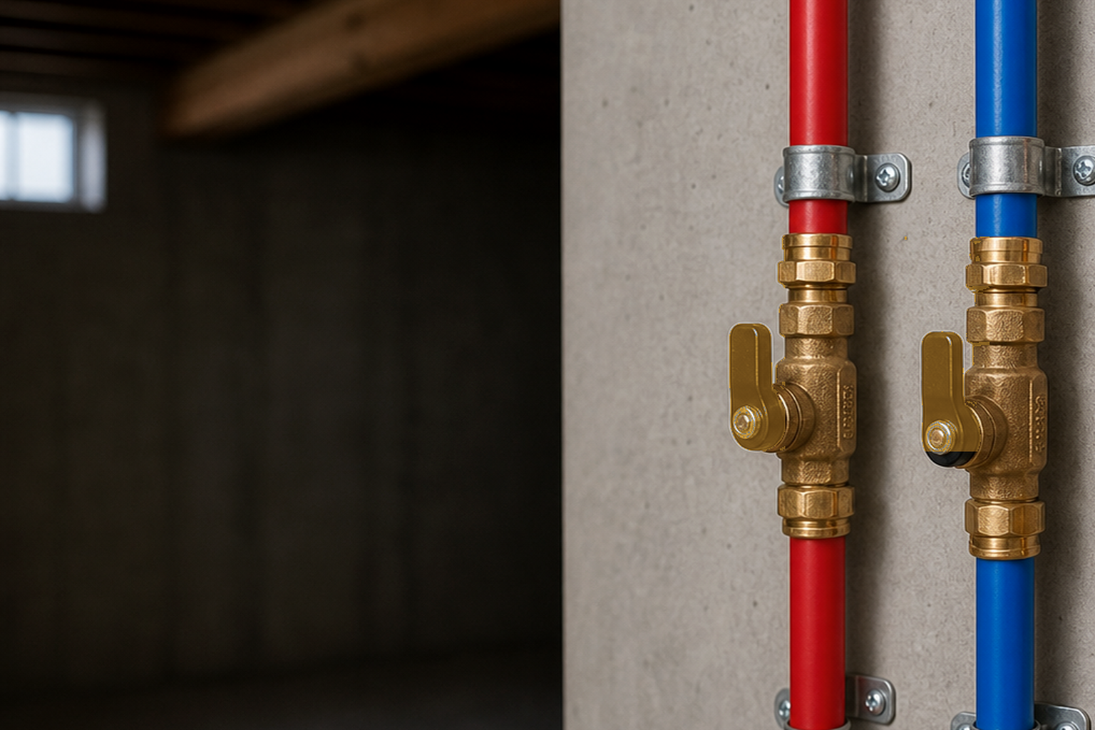 Clean plumbing lines and water system in a modern utility room